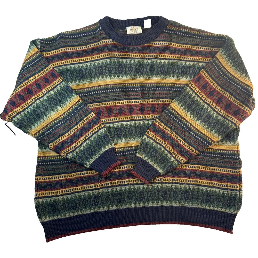 80s Grandpacore Fair Isle Sweater Mens XL Vintage Sears Men's Store Geometric